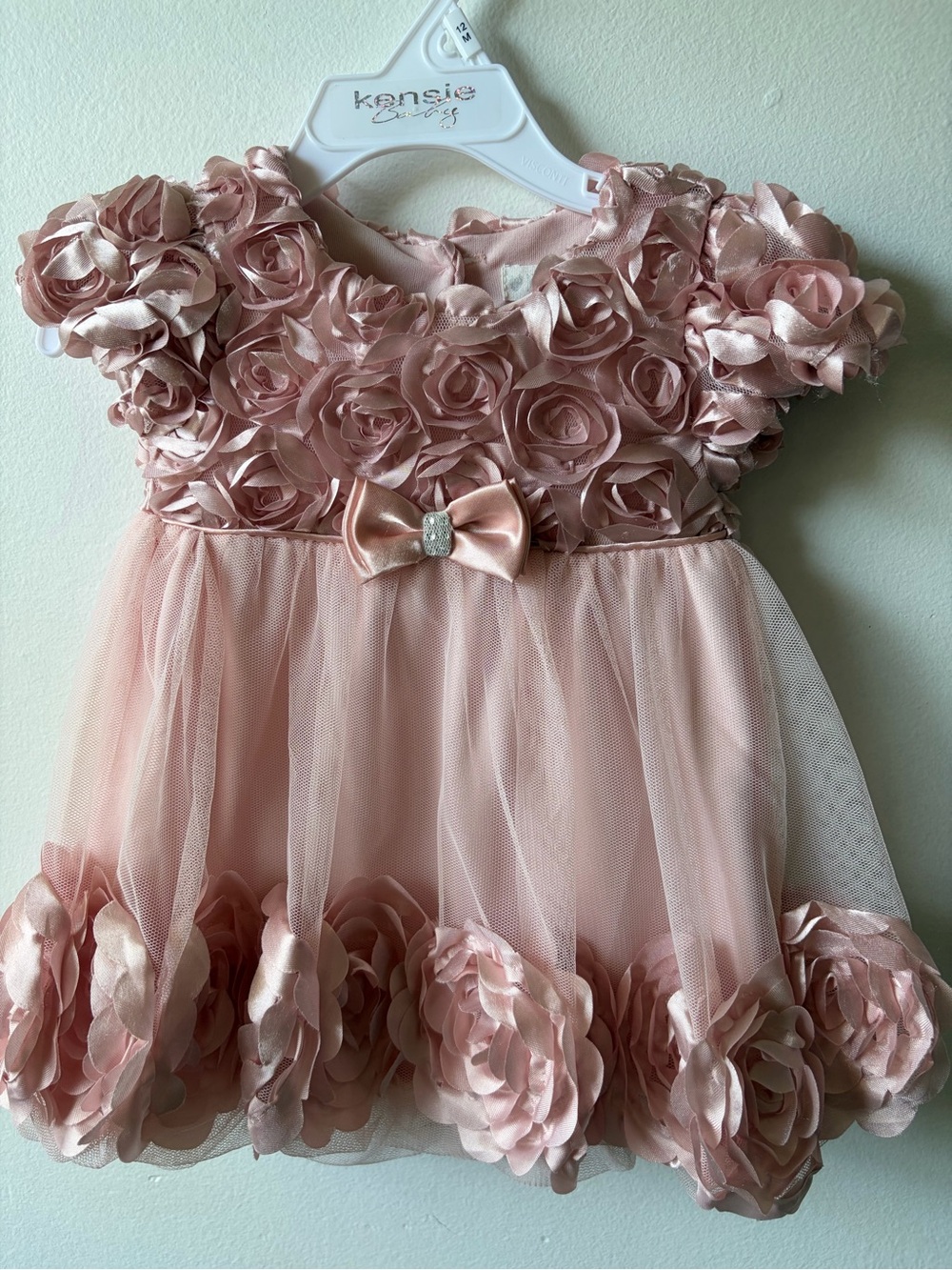 Kensie Girls' Pink Floral Satin & Tulle Party Dress